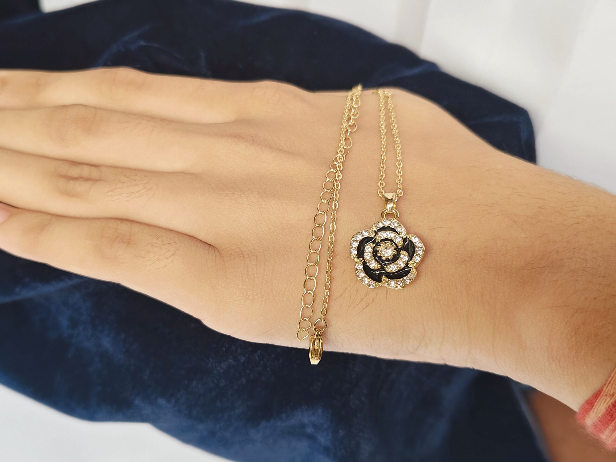 Floral Pentagon 18K Gold-Plated Pendant - Image 2