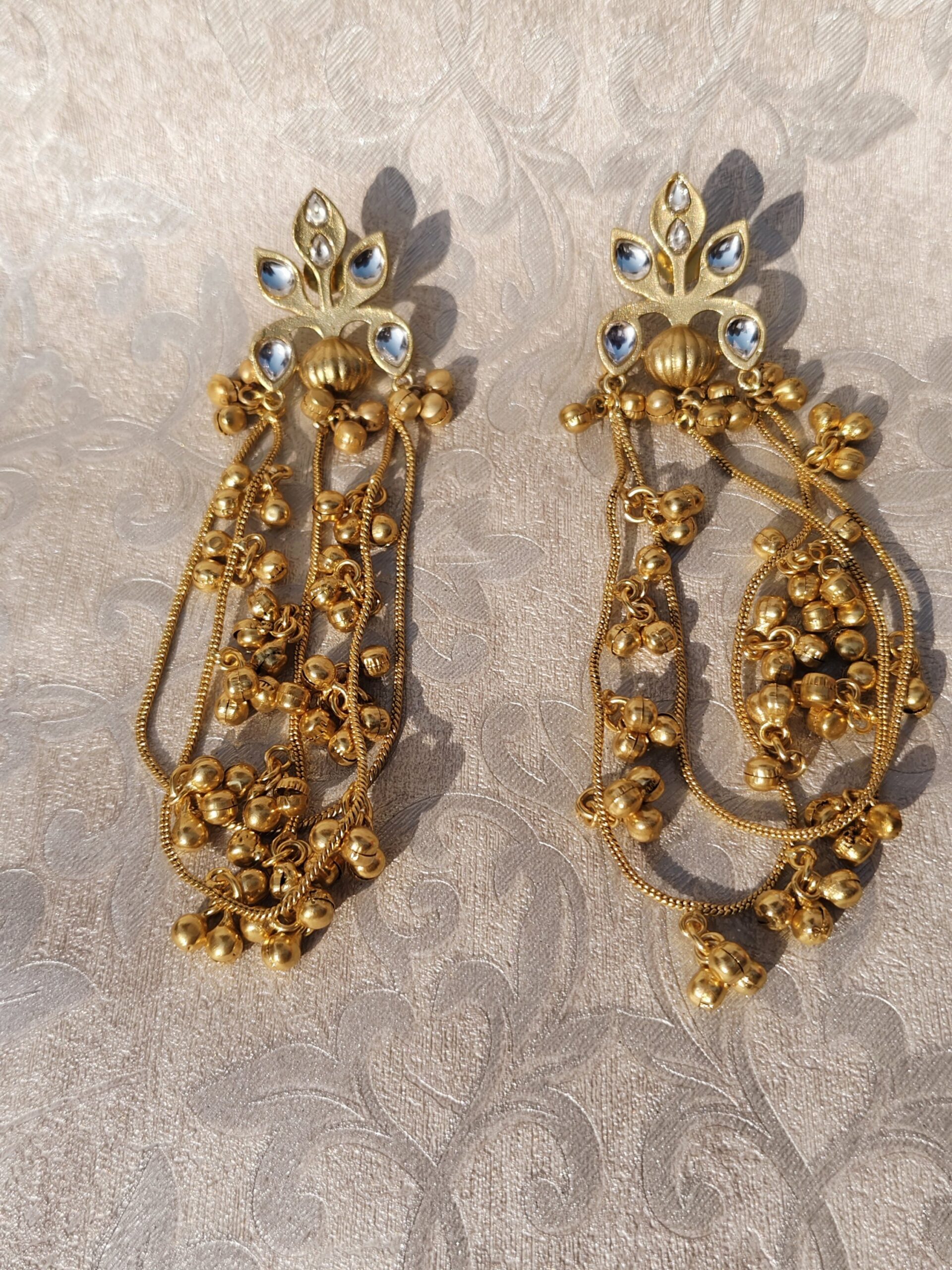 Royal Kashmiri Ghungru Pachi Kundan & Mona Lisa Stone Earrings