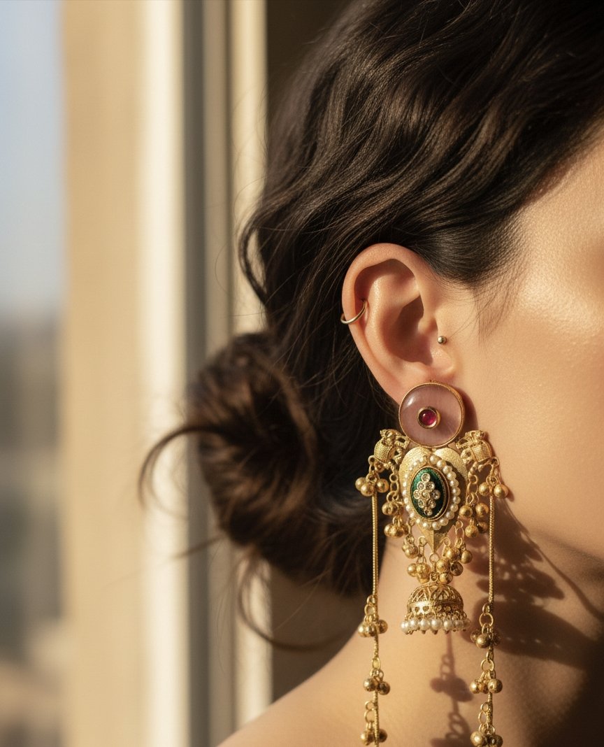 Royal Kashmiri Zari Jhumka Earrings - Image 2
